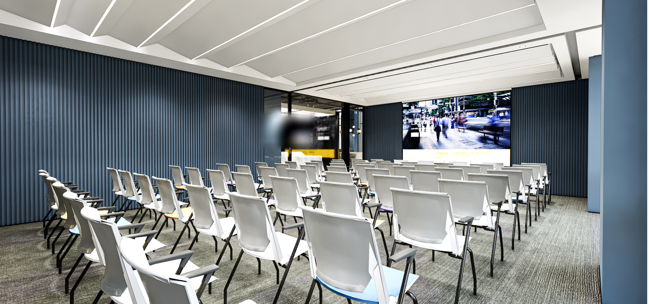 Flexible learning room with presentation wall